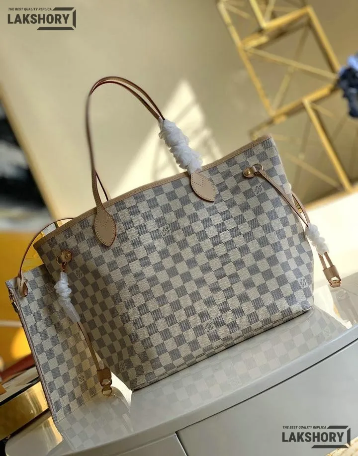 Louis Vuitton 1:1 Mirror Replica Neverfull MM Damier Azur Medium Size Tote 32CM/12.6IN Louis Vuitton Replica Neverfull Louis Vuitton 1:1 Mirror Replica Neverfull MM Damier Azur Medium Size Tote 32CM/12.6IN Louis Vuitton Replica Neverfull