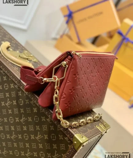 Louis Vuitton 1:1 Mirror Replica Lambskin Embossed Monogram Coussin PM Wine 26CM/10.2IN Louis Vuitton Replica Coussin