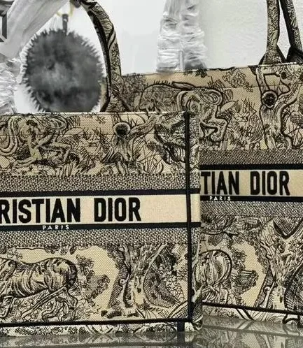 Dior 1:1 Mirror Replica Embroidered Dioriviera Toile De Jouy Book Tote Black Christian Dior Replica Book Totes
