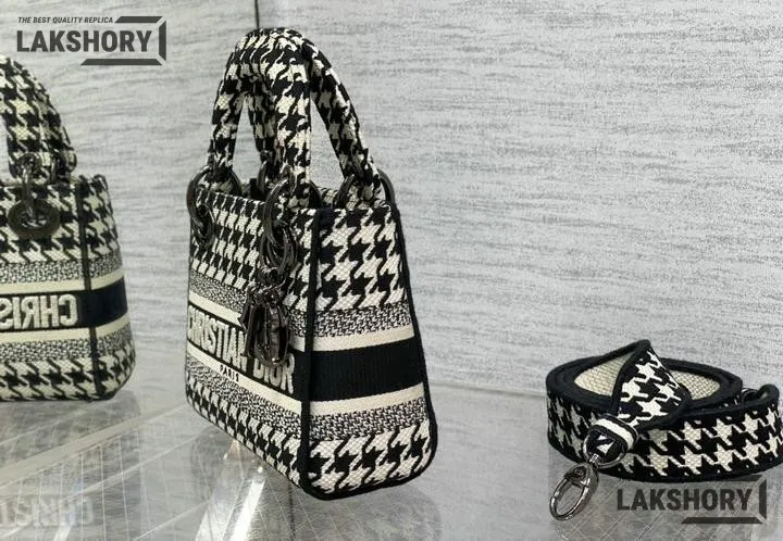 Dior 1:1 Mirror Replica Houndstooth Embroidered Mini Lady D-Lite 17CM/6.7IN Christian Dior Replica Lady Dior 1:1 Mirror Replica Houndstooth Embroidered Mini Lady D-Lite 17CM/6.7IN Christian Dior Replica Lady