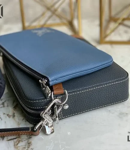 Louis Vuitton 1:1 Mirror Replica Taurillon Trio Messenger Denim Blue 25CM/9.8IN Louis Vuitton Replica Pochette Accessories