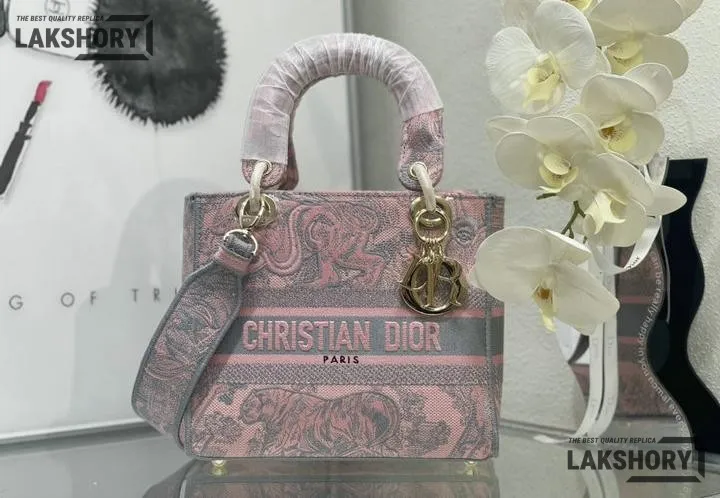 Dior 1:1 Mirror Replica Toile De Jouy Lady D-Lite Gray Pink 24CM/9.4IN Christian Dior Replica Lady Dior 1:1 Mirror Replica Toile De Jouy Lady D-Lite Gray Pink 24CM/9.4IN Christian Dior Replica Lady