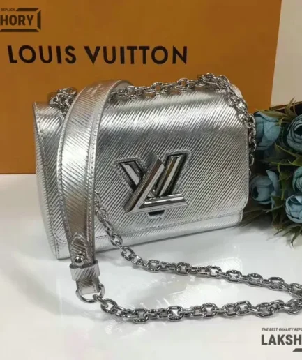 Louis Vuitton 1:1 Mirror Replica Epi Twist Shoulder Bag PM Argent 19CM/7.5IN Louis Vuitton Replica Twist