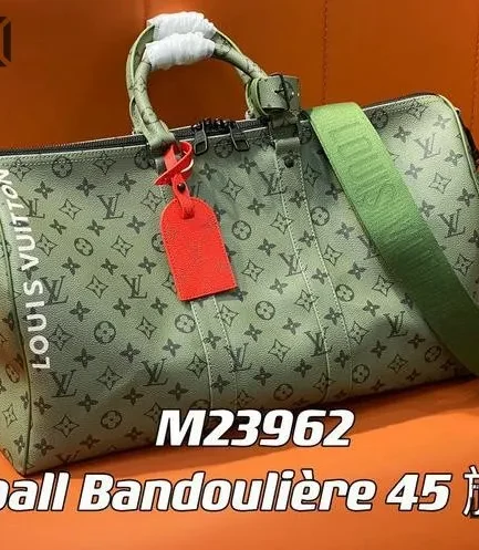 Louis Vuitton 1:1 Mirror Replica Keepall Bandouliere Khaki Green/Vermillion Red Louis Vuitton Replica Keepall