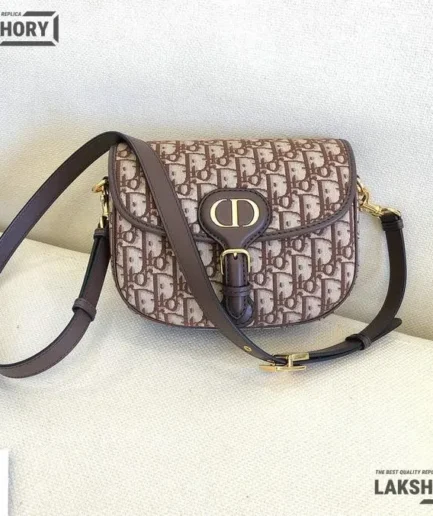 Dior 1:1 Mirror Replica Medium Oblique Brown Bobby Flap 22CM/8.7IN Christian Dior Replica Bobby