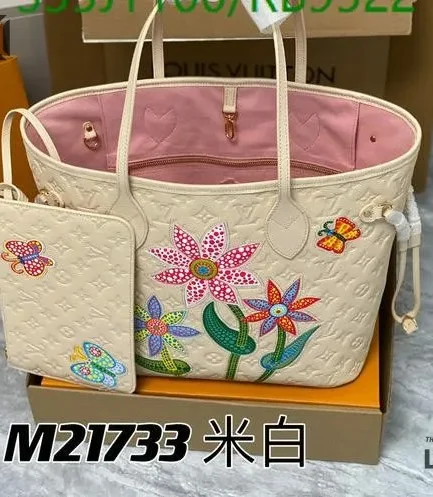 Louis Vuitton 1:1 Mirror Replica LV X YK Inlaid Kusama Flowers Neverfull MM Quartz 31CM/12.2IN Louis Vuitton Replica Neverfull