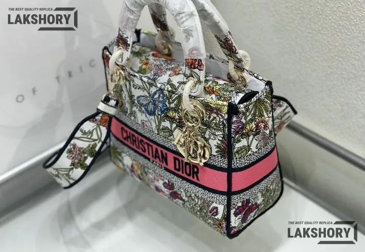 Dior 1:1 Mirror Replica Medium Lady D-Lite Embroidery Multicolor 24CM/9.4IN Christian Dior Replica Lady Dior 1:1 Mirror Replica Medium Lady D-Lite Embroidery Multicolor 24CM/9.4IN Christian Dior Replica Lady
