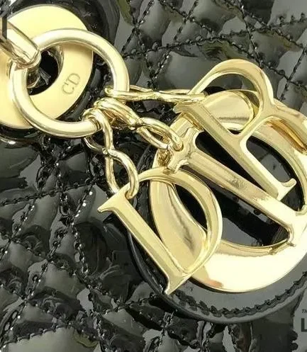 Dior 1:1 Mirror Replica Black Large Patent Lady Dior 32CM/12.6IN Christian Dior Replica Lady