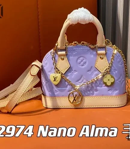 Louis Vuitton 1:1 Mirror Replica Vernis Nano Alma Glossy Lilac 18CM/7.1IN Louis Vuitton Replica Alma