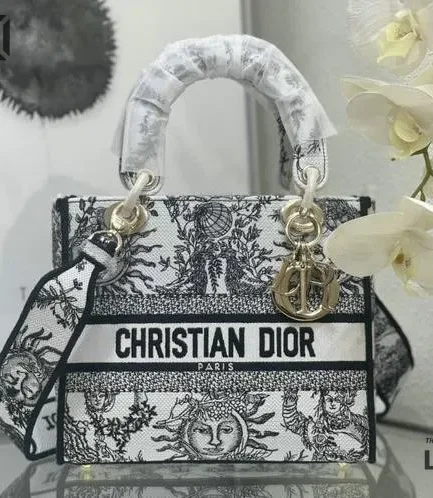 Dior 1:1 Mirror Replica Toile de Jouy Soleil Motif Lady D-Lite 24CM/9.4IN Christian Dior Replica Lady