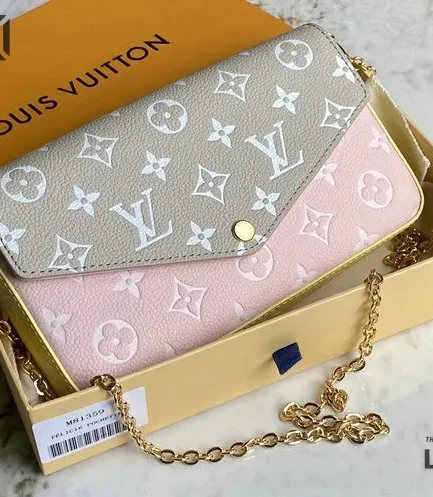 Louis Vuitton 1:1 Mirror Replica Spring in the City Felicie Pochette Chain Wallet Pink Beige Yellow 21CM/8.3IN Louis Vuitton Replica Pochette Accessories
