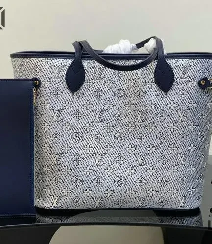 Louis Vuitton 1:1 Mirror Replica Monoglam Canvas Neverfull MM Blue 31CM/12.2IN Louis Vuitton Replica Neverfull