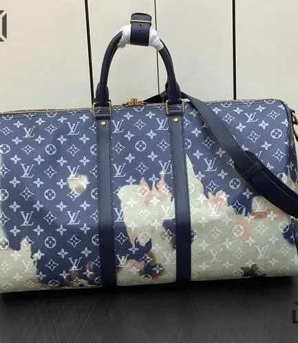 Louis Vuitton 1:1 Mirror Replica Monogram Bleach Keepall Bandouliere 50 Ink Blue 50CM/19.7IN Louis Vuitton Replica Keepall