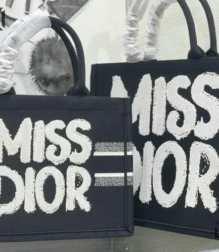 Dior 1:1 Mirror Replica Embroidery Black Book Tote Miss Dior Graffiti Christian Dior Replica Book Totes