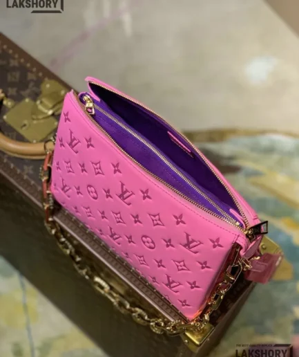 Louis Vuitton 1:1 Mirror Replica Lambskin Embossed Monogram Coussin PM Chain Pink 26CM/10.2IN Louis Vuitton Replica Coussin