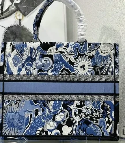 Dior 1:1 Mirror Replica Toile De Jouy Soleil Blue Book Tote Embroidery Christian Dior Replica Book Totes