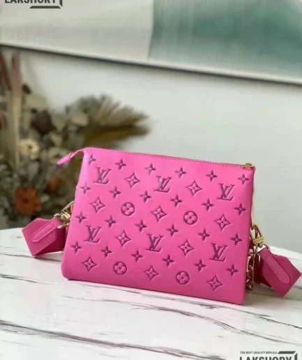 Louis Vuitton 1:1 Mirror Replica Lambskin Embossed Vuittamins Coussin PM Rose Violet 26CM/10.2IN Louis Vuitton Replica Coussin