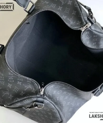 Louis Vuitton 1:1 Mirror Replica Keepall Bandouliere Monogram Eclipse Black/Grey Louis Vuitton Replica Keepall