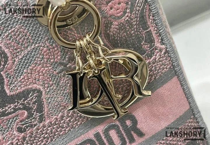 Dior 1:1 Mirror Replica Toile De Jouy Rivera Lady D-Lite Gray Pink 24CM/9.4IN Christian Dior Replica Lady Dior 1:1 Mirror Replica Toile De Jouy Rivera Lady D-Lite Gray Pink 24CM/9.4IN Christian Dior Replica Lady