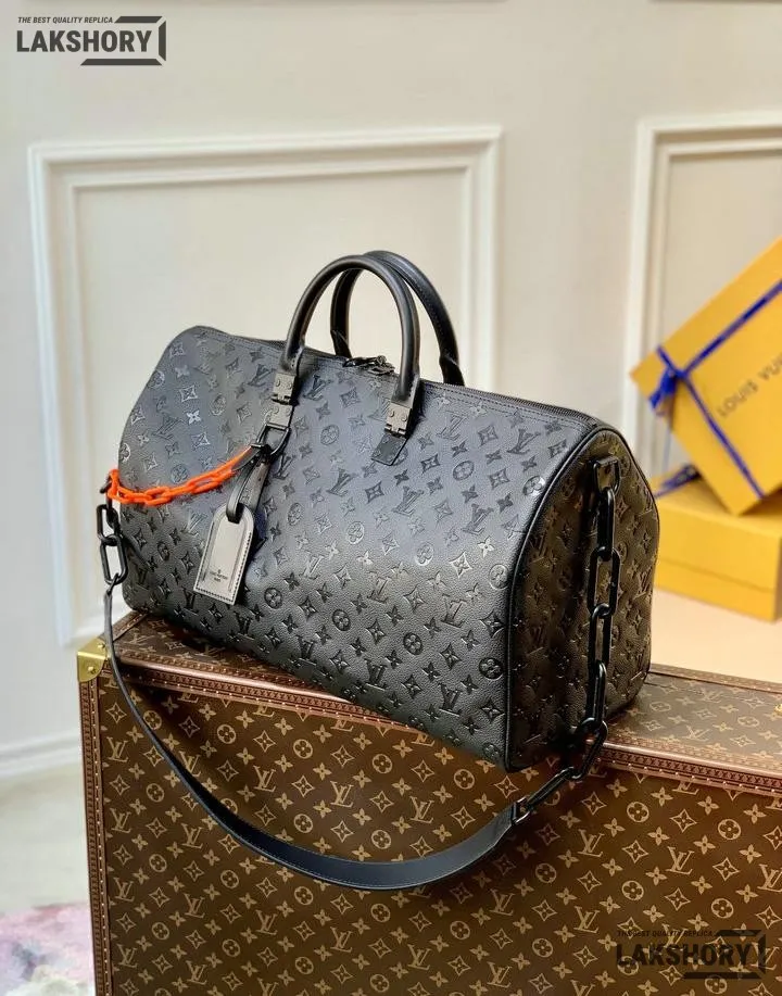 Louis Vuitton 1:1 Mirror Replica X Virgil Abloh Keepall Bandouliere 50 w/ Orange Chain 50CM/19.7IN Louis Vuitton Replica Keepall Louis Vuitton 1:1 Mirror Replica X Virgil Abloh Keepall Bandouliere 50 w/ Orange Chain 50CM/19.7IN Louis Vuitton Replica Keepall