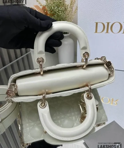 Dior 1:1 Mirror Replica Small White Lambskin Lady D-Joy 22CM/8.7IN Christian Dior Replica Lady
