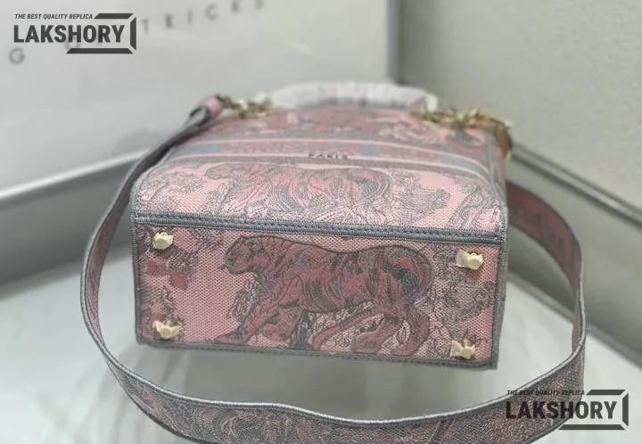 Dior 1:1 Mirror Replica Toile De Jouy Lady D-Lite Gray Pink 24CM/9.4IN Christian Dior Replica Lady Dior 1:1 Mirror Replica Toile De Jouy Lady D-Lite Gray Pink 24CM/9.4IN Christian Dior Replica Lady