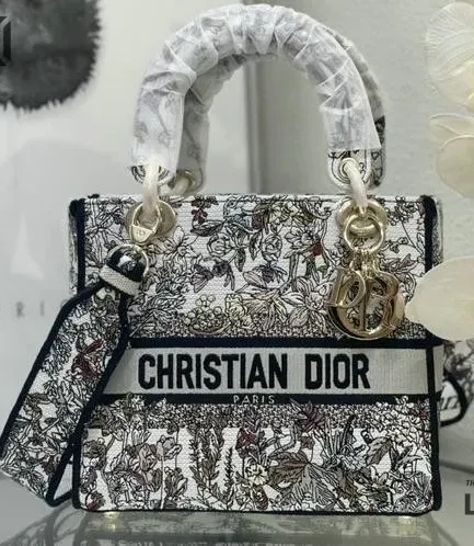 Dior 1:1 Mirror Replica Embroidery Canvas Medium Lady D-Lite 24CM/9.4IN Christian Dior Replica Lady