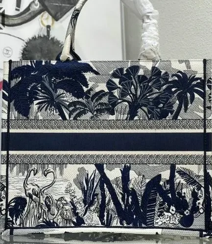Dior 1:1 Mirror Replica Palm Tree Toile De Jouy Book Tote Blue Christian Dior Replica Book Totes