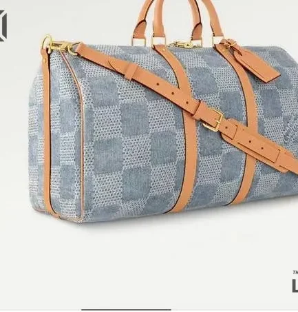 Louis Vuitton 1:1 Mirror Replica Keepall Bandouliere 50 Damier Denim 3D Blue 50CM/19.7IN Louis Vuitton Replica Keepall