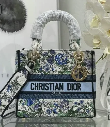 Dior 1:1 Mirror Replica Lady D-Lite Multicolor D-Floral Lite Blue 24CM/9.4IN Christian Dior Replica Lady