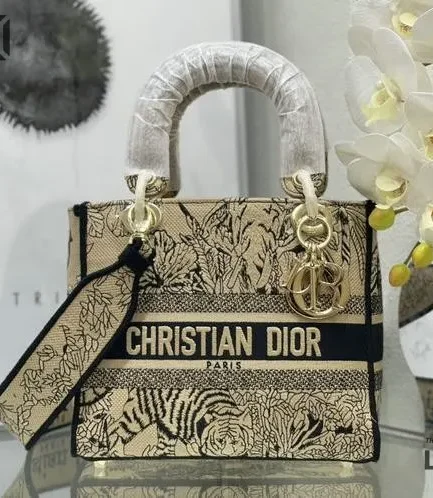 Dior 1:1 Mirror Replica Toile de Jouy Voyage Lady D-Lite Beige 24CM/9.4IN Christian Dior Replica Lady