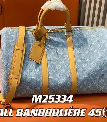 Louis Vuitton 1:1 Mirror Replica Keepall Bandouliere 45 Sky Blue Denim 45CM/17.7IN Louis Vuitton Replica Keepall