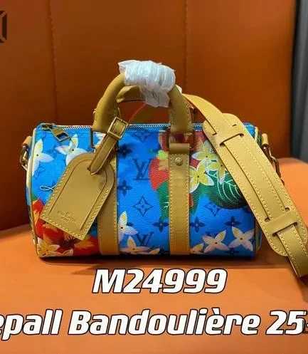 Louis Vuitton 1:1 Mirror Replica Keepall Bandouliere 25 Monogram Surfin’ Bright Blue 25CM/9.8IN Louis Vuitton Replica Keepall
