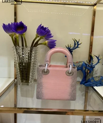 Dior 1:1 Mirror Replica Pink Mini Lizard Lady Bag 17CM/6.7IN Christian Dior Replica Lady