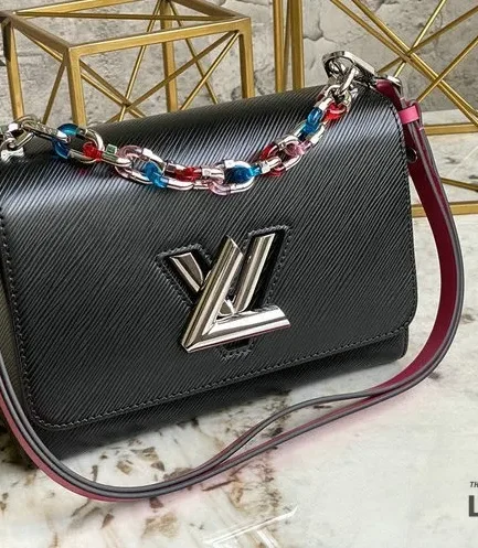 Louis Vuitton 1:1 Mirror Replica Epi Twist Shoulder Bag MM Black Pink 23CM/9.1IN Louis Vuitton Replica Twist