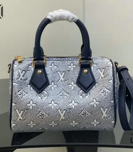 Louis Vuitton 1:1 Mirror Replica Speedy Bandouliere 20 Monoglam Blue 20.5CM/8.1IN Louis Vuitton Replica Speedy