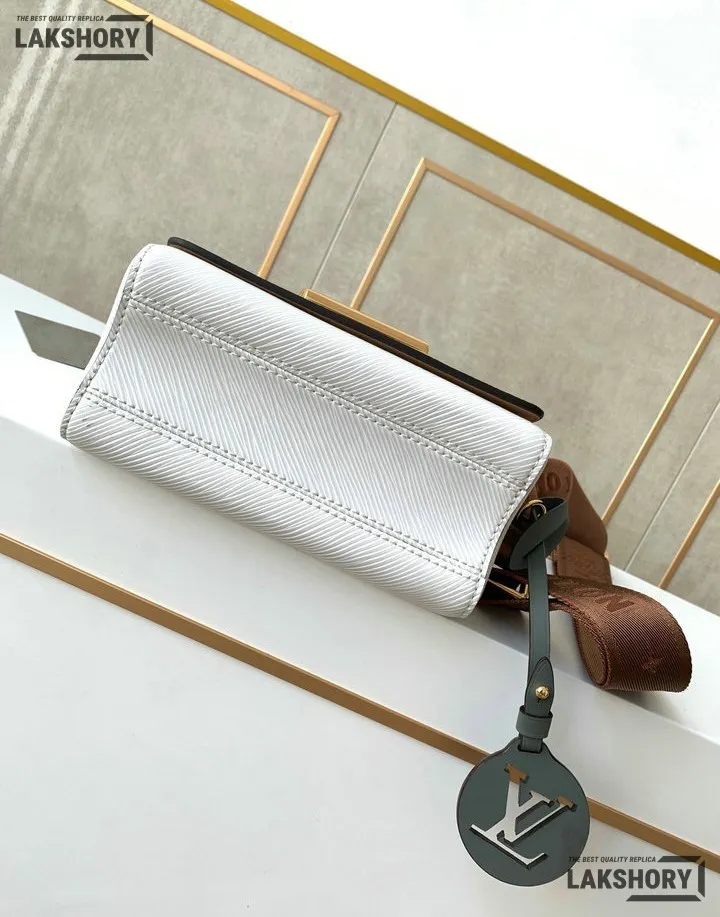 Louis Vuitton 1:1 Mirror Replica Twist MM White Epi Bag White/Brown Strap 19CM/7.5IN Louis Vuitton Replica Twist Louis Vuitton 1:1 Mirror Replica Twist MM White Epi Bag White/Brown Strap 19CM/7.5IN Louis Vuitton Replica Twist