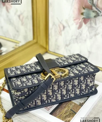 Dior 1:1 Mirror Replica Navy Blue 30 Montaigne Canvas &Leather 25CM/9.8IN Christian Dior Replica 30 Montaigne