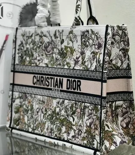 Dior 1:1 Mirror Replica Dior Book Tote White D-Floral Multicolor  Embroidery Christian Dior Replica Book Totes