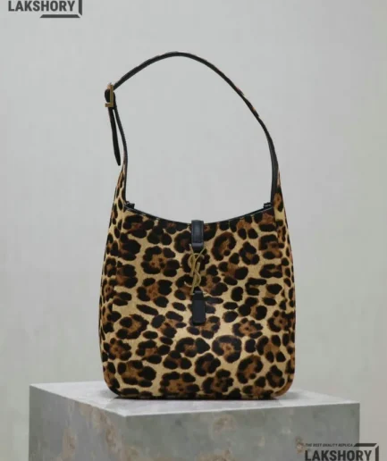 YSL 1:1 Mirror Replica Leopard Print Le 5 A 7 Soft Hobo Bag 23CM/9.1IN Replica Hobo Bags