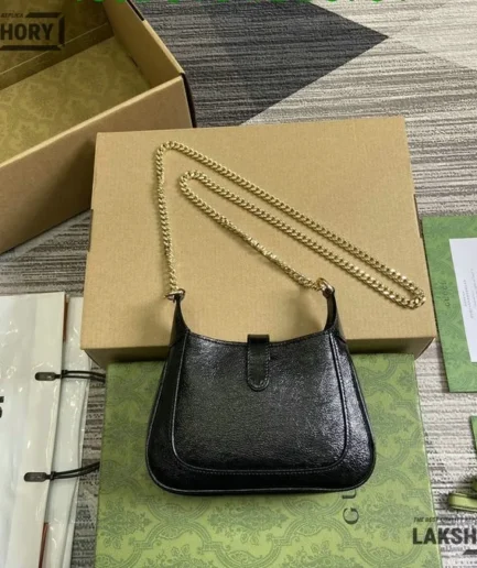 Gucci 1:1 Mirror Replica Jackie Notte Crystal Mini Black Bag 19.5CM/7.7IN Gucci Replica Jackie Bags