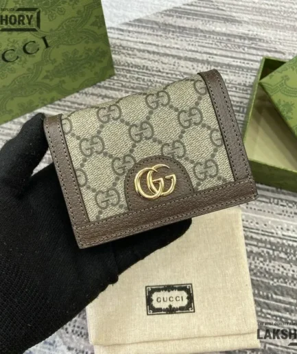 Gucci 1:1 Mirror Replica Ophidia Card Case Wallet Beige Brown 11CM/4.3IN Gucci Replica Wallets