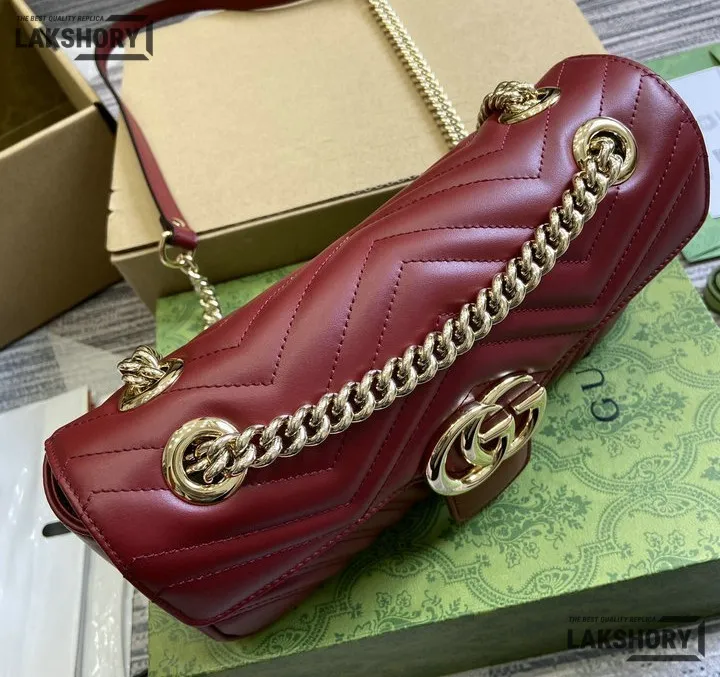 Gucci 1:1 Mirror Replica GG Marmont Medium Leather Bag Red 26CM/10.2IN Gucci Replica Marmont Bags Gucci 1:1 Mirror Replica GG Marmont Medium Leather Bag Red 26CM/10.2IN Gucci Replica Marmont Bags