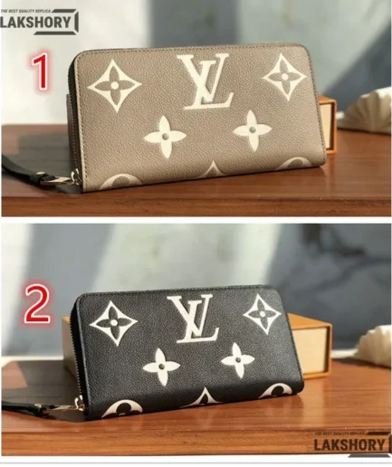 Louis Vuitton 1:1 Mirror Replica Empreinte Monogram Giant Zippy Wallet Black Beige 19.5CM/7.7IN Louis Vuitton Replica Wallets