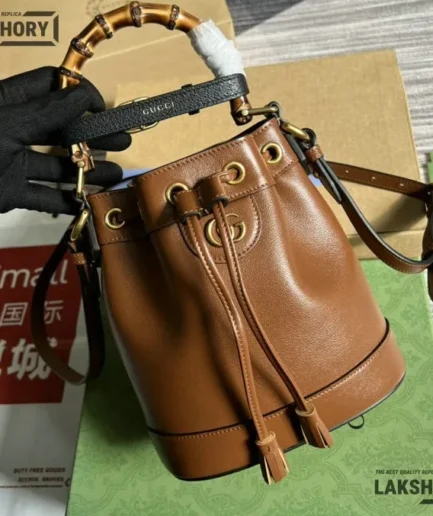Gucci 1:1 Mirror Replica Softy Wonka Diana Bucket Bag Brown 30.5CM/12.0IN Gucci Replica Bamboo Bags