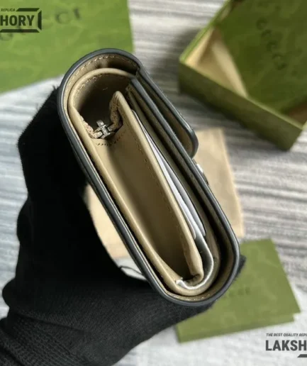 Gucci 1:1 Mirror Replica GG Medium Wallet Beige Ebony 11CM/4.3IN Gucci Replica Wallets