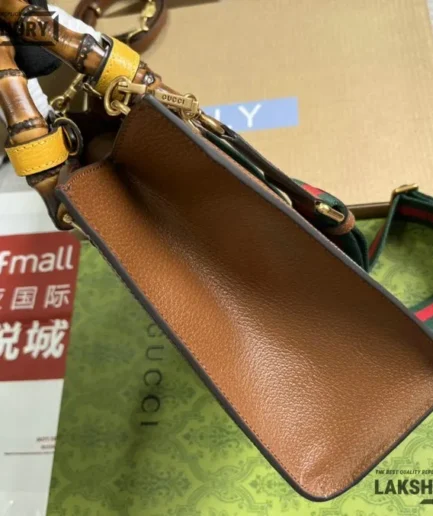 Gucci 1:1 Mirror Replica Canvas Multicolor Diana Tote Bag Brown Gucci Replica Bamboo Bags