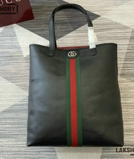 Gucci 1:1 Mirror Replica Ophidia Large Tote Bag Black Soft Leather 43CM/16.9IN Gucci Replica Ophidia Bags