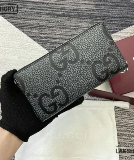 Gucci 1:1 Mirror Replica GG Jumbo Zip Around Wallet Black 19CM/7.5IN Gucci Replica Wallets