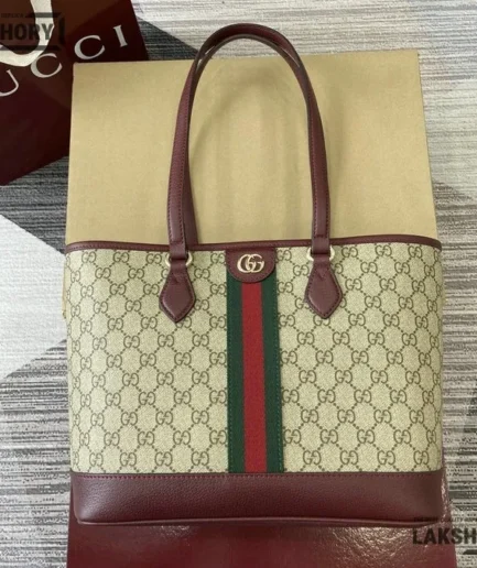 Gucci 1:1 Mirror Replica Ophidia GG Fabric Medium Tote Bag 31CM/12.2IN Gucci Replica Ophidia Bags